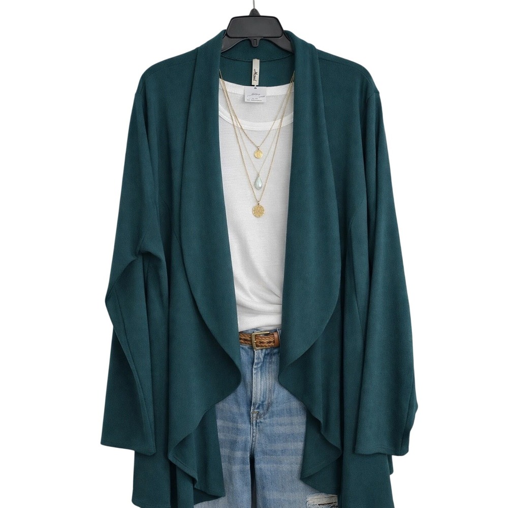 Teal Waterfall Cardigan Women Lightweight Open Front Stretch Layering Sweater